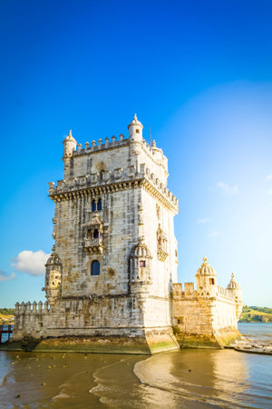 facade of Torre of Belem, famous landmark of Lisbon, Portugalの写真素材