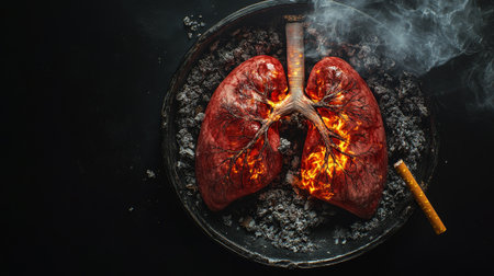 A powerful and striking image vividly illustrating the detrimental and harmful effects of smoking on lung healthの素材