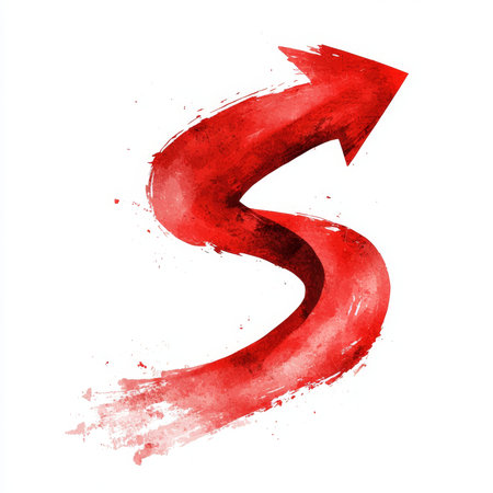 An abstract red arrow that effectively symbolizes movement, change, and direction in a unique creative designの素材