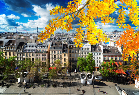 Square of Georges Pompidou and cityscape of Paris France, retro tonedの写真素材