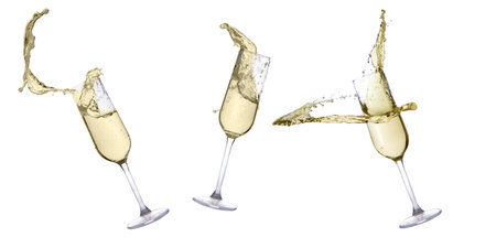Christmas champagne in glasses isolated on white backgroundの写真素材