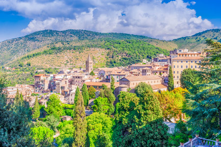 view of Tivoli small town at summer, Italyの写真素材
