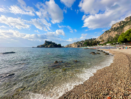 Taormina beach at summer, Sicily Italyの写真素材