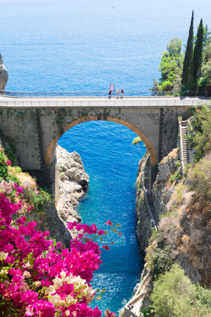 famous picturesque road viaduct of Amalfi coast, Italyの写真素材