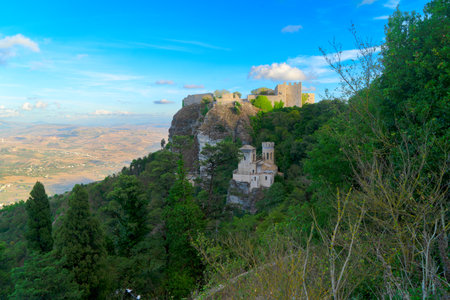 old town of Erice with fortress, Sicily Italyの写真素材