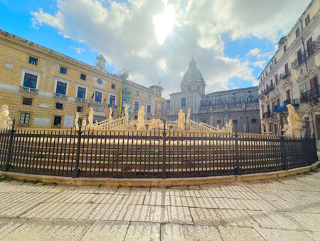 Praetorian Fountain, dates 16 century, Palermo old town, Sicily Italyの写真素材