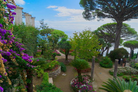 Ravello village with churches over sea, Amalfi coast of Italyの写真素材