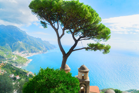 Ravello village with churches over sea, Amalfi coast of Italyの写真素材