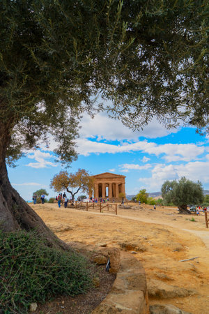 Agrigento valley with ancient greek ruins, Sicily island, Italyの写真素材