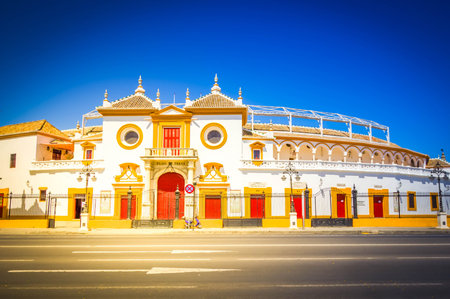 The bull arena of Seville across the street, Spainの写真素材