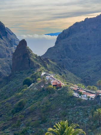 Wild nature of Teno mountains and famous Masca village, Tenerife, Spainの写真素材