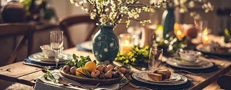 table served for Easter holidayの写真素材