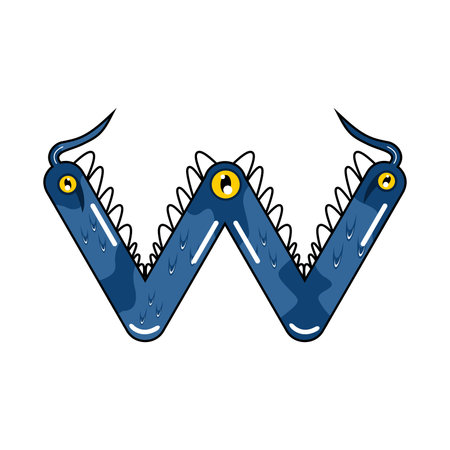 vector cute cartoon monster alphabet "W"のイラスト素材