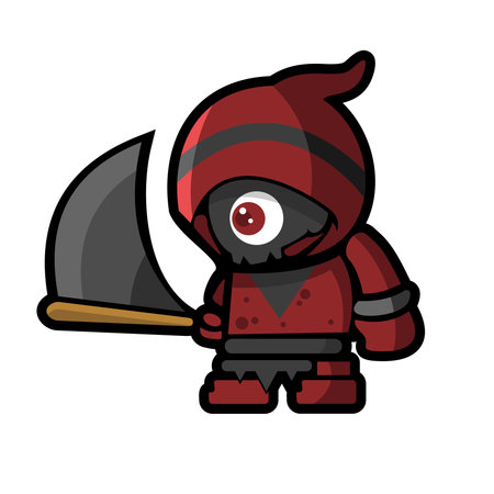 graphic illustration of the design of a one-eyed skeleton monster with a scythe swordのイラスト素材