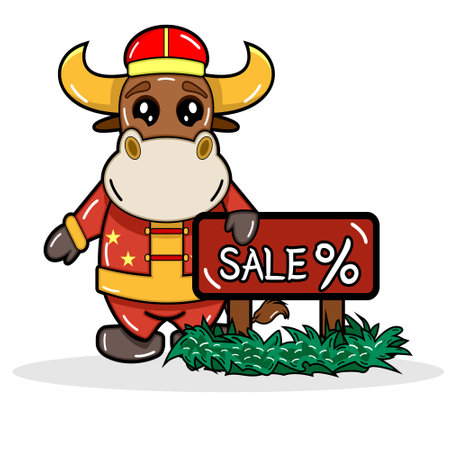 zodiac cow cute design style in chinese new year sale by shio cowのイラスト素材
