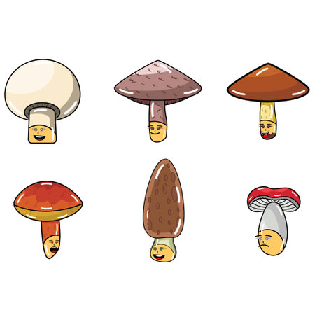 doodle of mushroom mascot in a chibi style designのイラスト素材