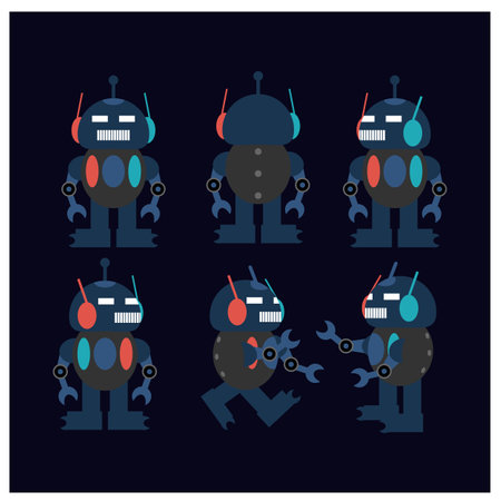 Traffic robot character illustration from front, side and back in flat design styleのイラスト素材