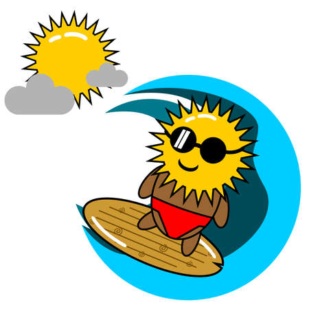 graphic illustration of cute character design of sunsurfing in the oceanのイラスト素材