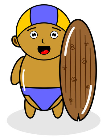 cartoon design graphic illustration Summer man character carrying a surfboardのイラスト素材