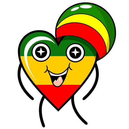 mascot illustration of cute love heart character with rastafari hatのイラスト素材