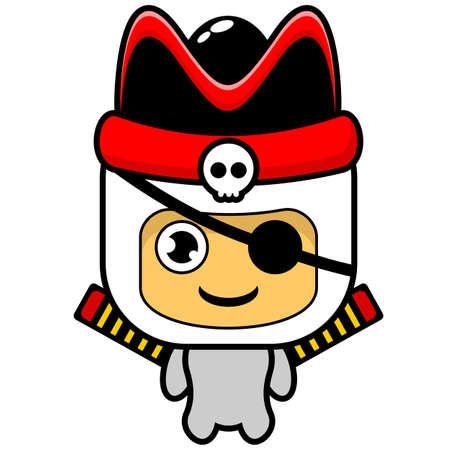 marshmallow pirate mascot cartoon snack design graphic illustrationのイラスト素材