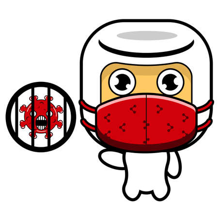 Graphic illustration of Marshmallow mascot snack design with anti virus maskのイラスト素材