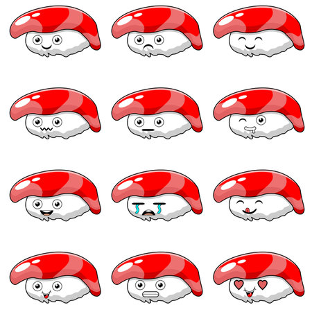 cartoon illustration of set of sushi food emoticonsのイラスト素材