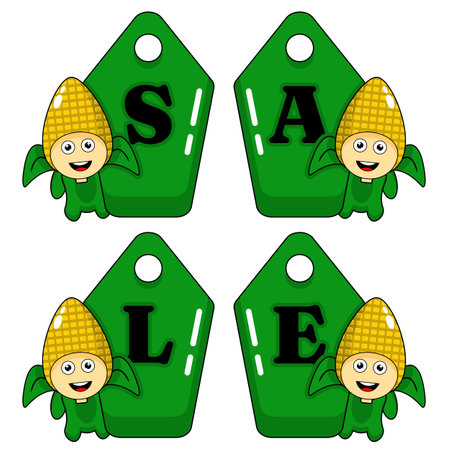 cartoon illustration of corn tag sales characterのイラスト素材