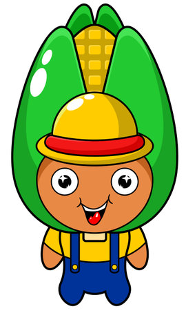 cartoon illustration of a character corn farmer mascot costumeのイラスト素材