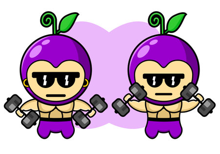simple cartoon character illustration gym grape fruit mascotのイラスト素材