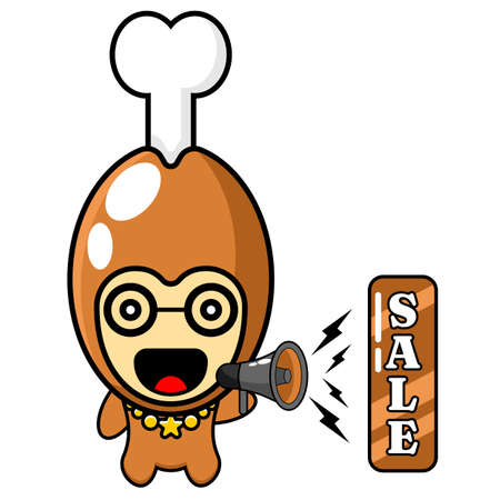 This chicken thigh cartoon mascot character vector illustration with megaphone is perfect for advertising or promotionのイラスト素材