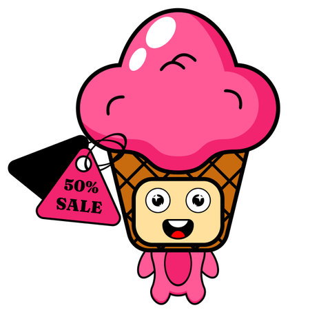 mascot costume ice cream tag symbol sale, suitable for advertising or promotionのイラスト素材