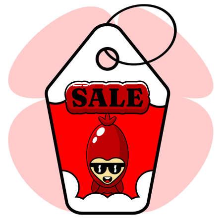 vector cartoon character sausage mascot costume sale label, very suitable for advertising or promotionのイラスト素材