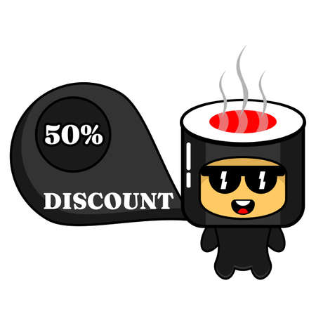 discount cartoon character vector sushi roll mascot, very suitable for advertisement or promotionのイラスト素材