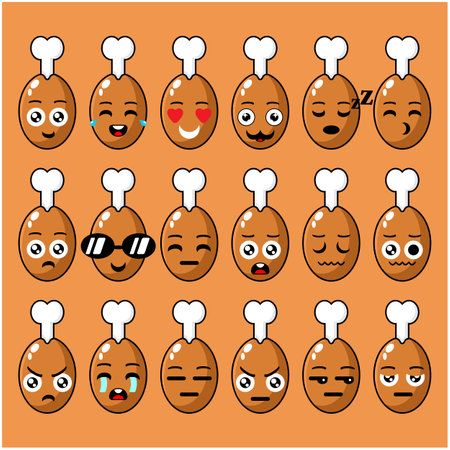 Vector illustration of set of cartoon chicken thigh emoticonsのイラスト素材