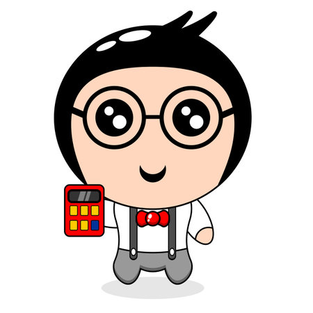 vector illustration of cute cartoon cashier mascot character holding a calculatorのイラスト素材