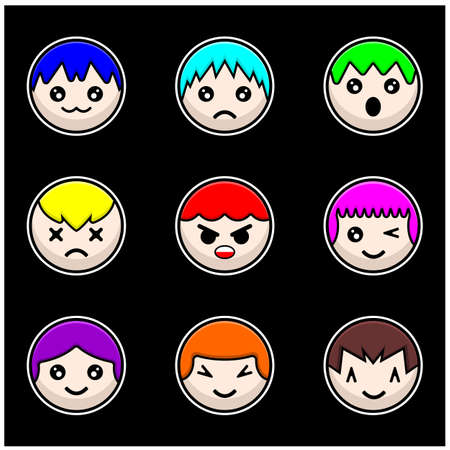 circle face cartoon vector emoticon setのイラスト素材
