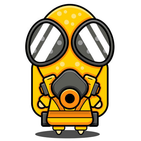 gas mask costume biology mascot character cartoon illustrationのイラスト素材