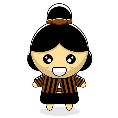 cute girl mascot character cartoon illustration in javanese dressのイラスト素材