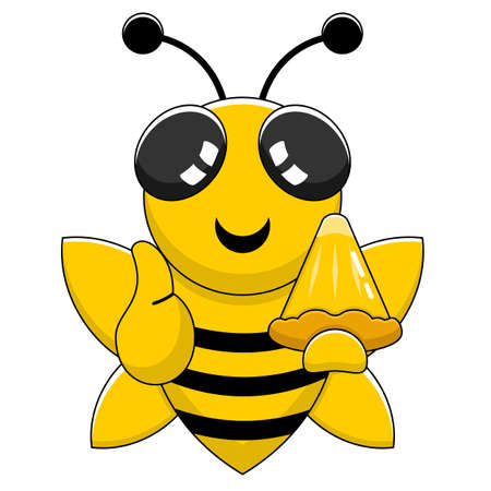 simple bee mascot vector cartoon character holding pineapple triangleのイラスト素材