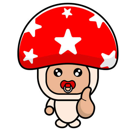 baby mushroom character cartoon vector with thumbs upのイラスト素材