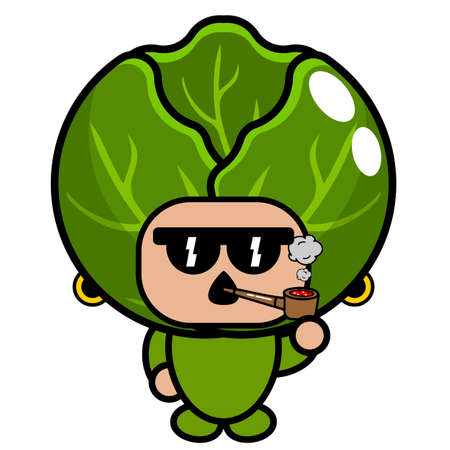 vector cartoon character of the cabbage vegetable mascot costume smokingのイラスト素材