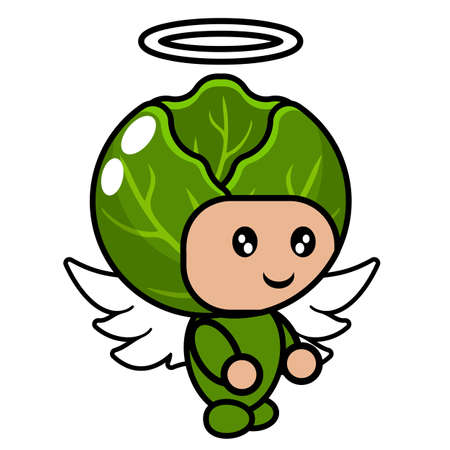 vector cartoon character of cabbage vegetable mascot costume with angel wingsのイラスト素材
