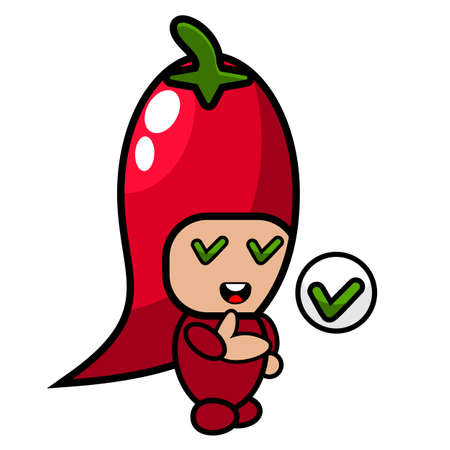 red chili mascot costume character cartoon vector with correct signのイラスト素材