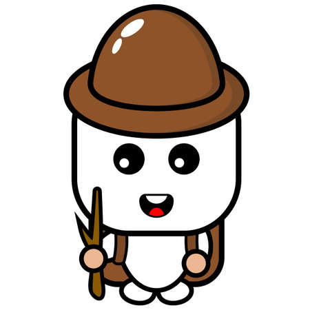 cartoon vector cute marshmallow character who likes camping holding stickのイラスト素材