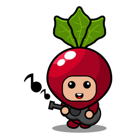 cute radish vegetable mascot costume cartoon character vector playing guitarのイラスト素材