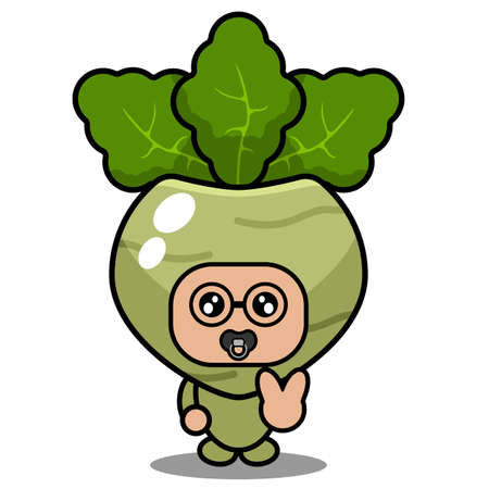cute kohlrabi mascot vegetable cartoon character vector child with peace handのイラスト素材