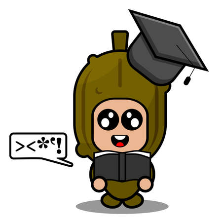 vector cartoon mascot character cute pickled vegetable costume wearing graduation hat and reading a bookのイラスト素材