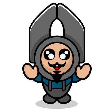 vector cartoon character doodle pliers simple cute mascot costume head bearded with raised handsのイラスト素材