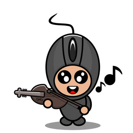 doodle vector cartoon character cute computer mouse mascot costume playing violinのイラスト素材